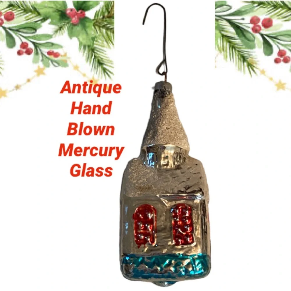 Vintage Rare Handblown Mercury Glass Antique Christmas Tree Ornament